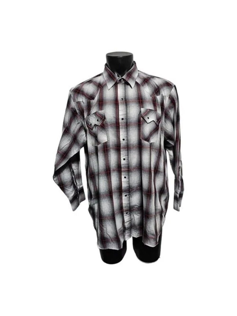 Ely Cattleman Pearl Snap Western Shirt 2X Gray Multicolor Plaid Long Sleeve